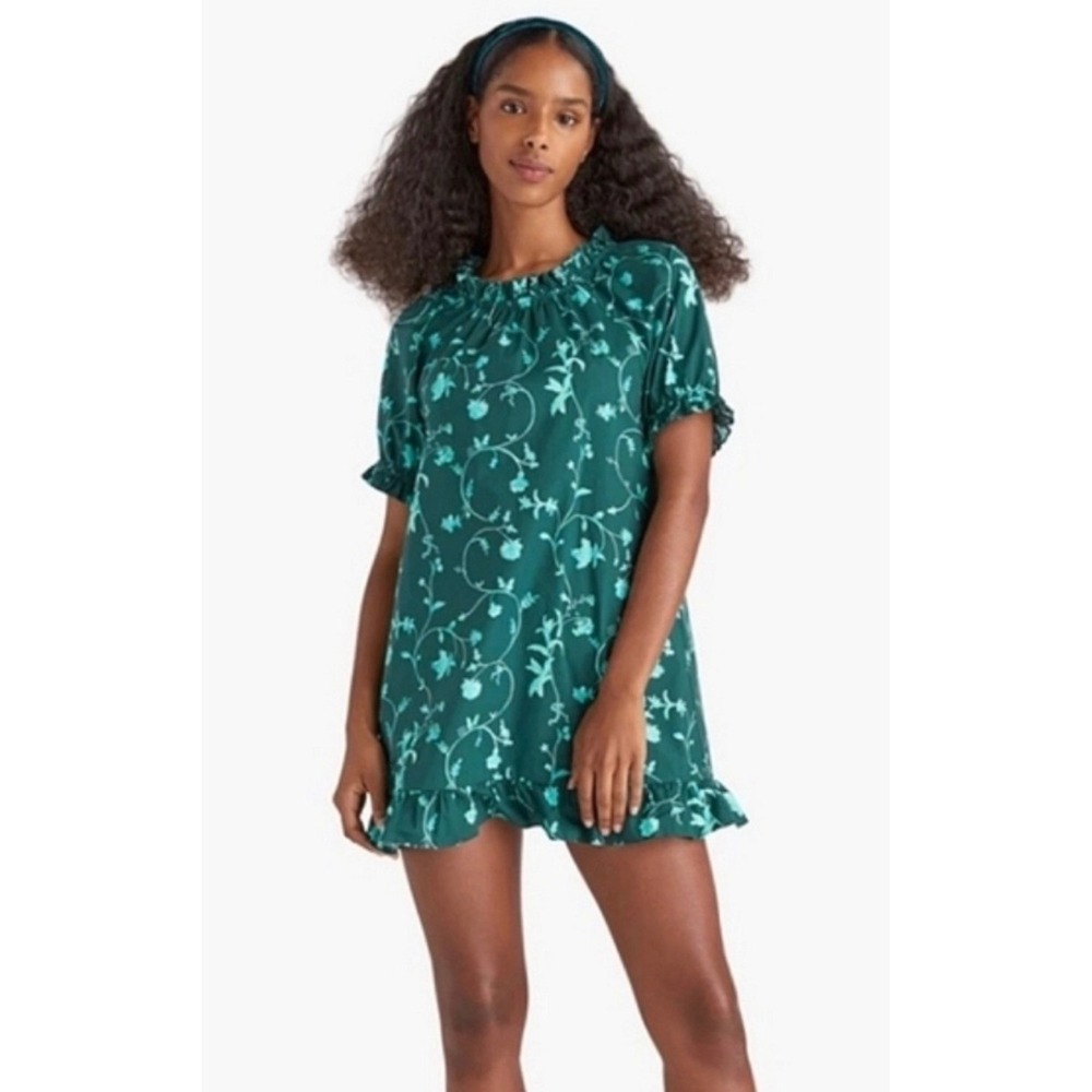 Hill House Home The Na Dress Green Floral Vine Puff Sleeve Ruffle Mini Large
